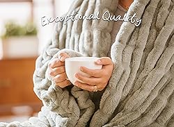 Chanasya Premium Ruched Faux Fur Throw Blanket