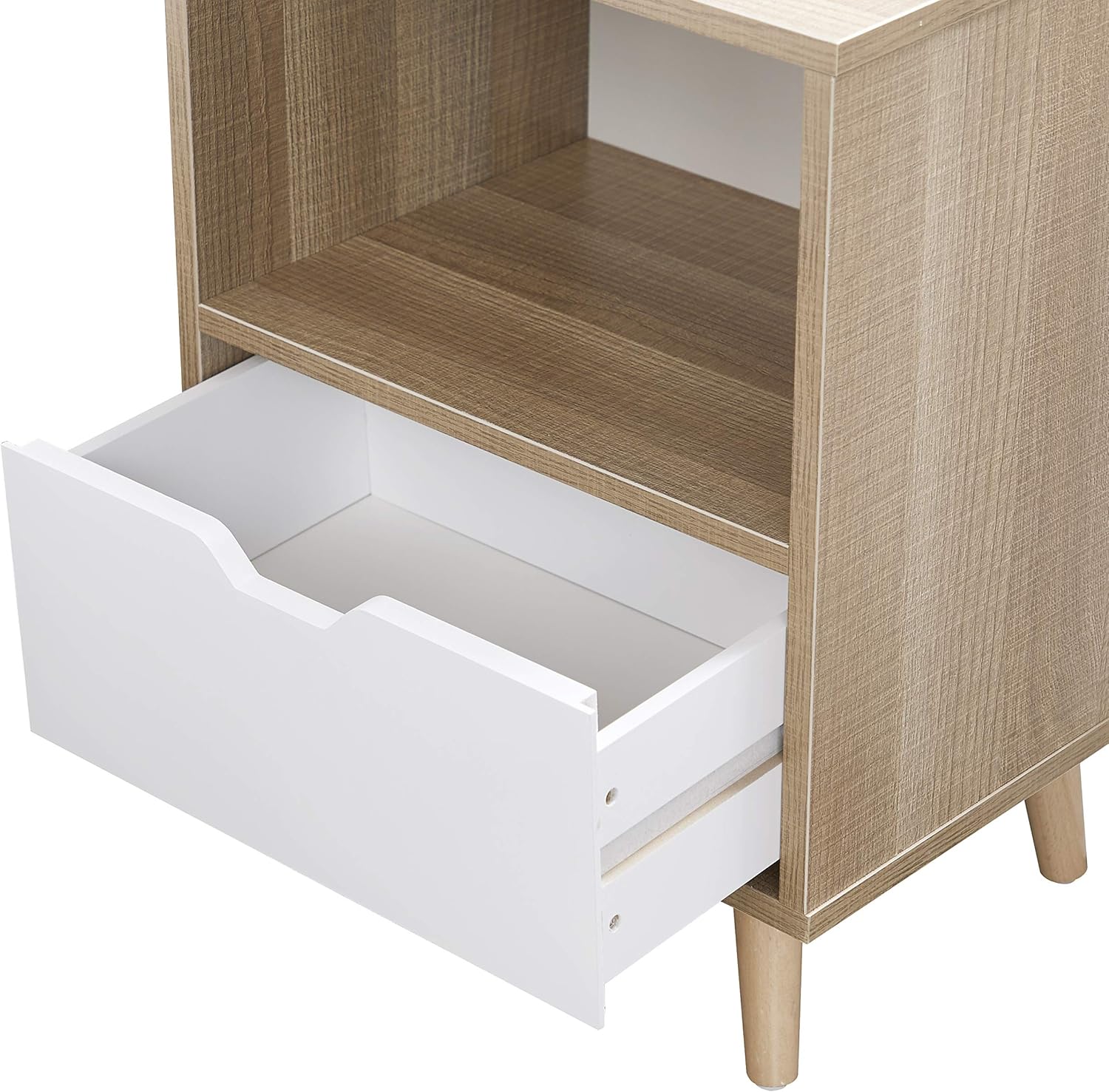 Nightstand- 2-Tier Side Table-Drawer and Shelf Storage Table for Living Room-Sofa Table and end Table-Set of 2: Kitchen & Dining