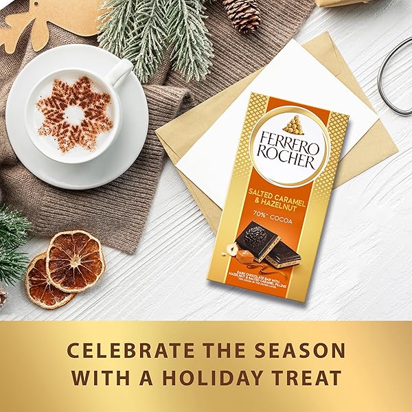 FERRERO ROCHER PREMIUM DARK CHOCOLATE HAZELNUT AND CRUNCHY SALTED CARAMEL BAR, CHOCOLATE GIFT, 8 PACK, ​3.1 OZ EACH