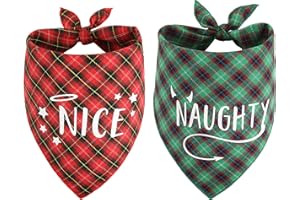 PICKUPIK Naughty Nice Dog Bandana 2 Pack, Triangle Reversible Christmas Pet Scarf for Boy or Girl, Bandana for Small Medium Large Dogs