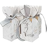 Lontenrea 50 Pcs Candy Boxes Wedding Birthday Party Favor Gift Box with 50pcs Silver Ribbons Decoration