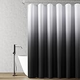 Black Shower Curtains Black and White Ombre Bath Curtains for Bathroom, Textured Fabric Shower Curtain Liner with 12 Hooks, Water Repellent, Machine Washable, 72 x 72 inch