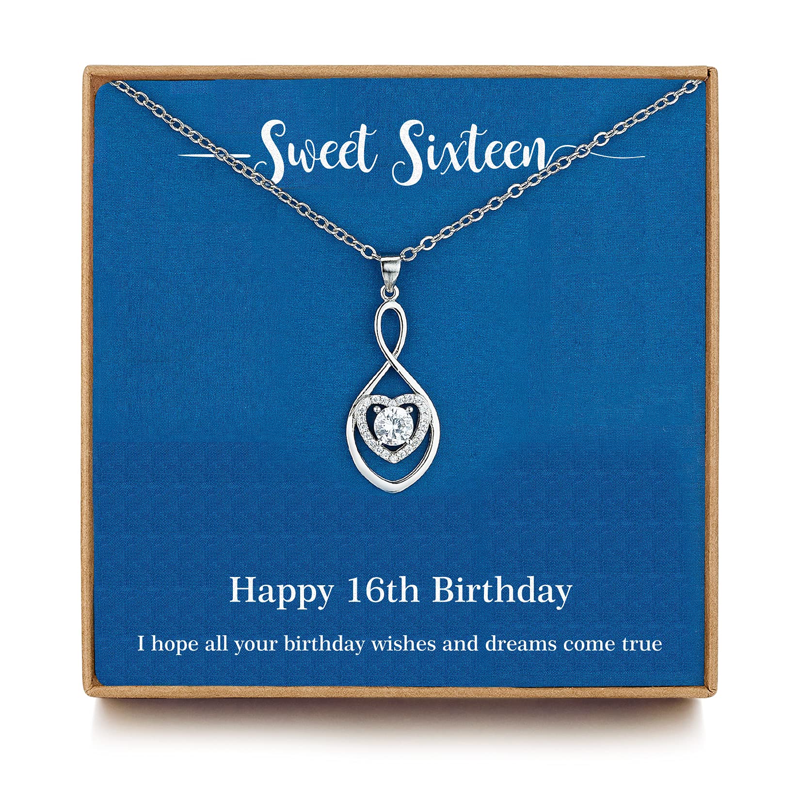 16th Birthday Gifts for Girls, Infinity Heart Silver Necklace for Women with Jewellery Box, Sister Gifts, Valentine Anniversary Christmas Gifts for Women N02B