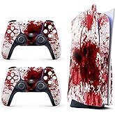 Skin Sticker for Game Console 5 Cover - Blood Splash, Compatible with Both Disc Edition & Digital Edition (not Slim Ver) - 2 Controller Skins & Console Skin - No Bubble, Full Protection, Removable