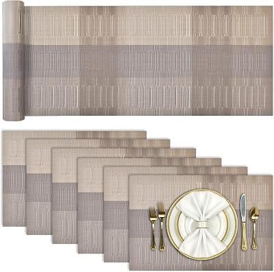 Aofmee Table Runner and Placemats Set of 7 PVC Heat Resistant Non Slip