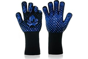 AMZ BBQ CLUB BBQ Gloves - 1472 Degree F Heat Resistant Grilling Gloves - Non-Slip Silicone Grip Design - Grill Gloves for Outdoor Grill, Barbecue, Oven, Cooking, Kitchen and Baking