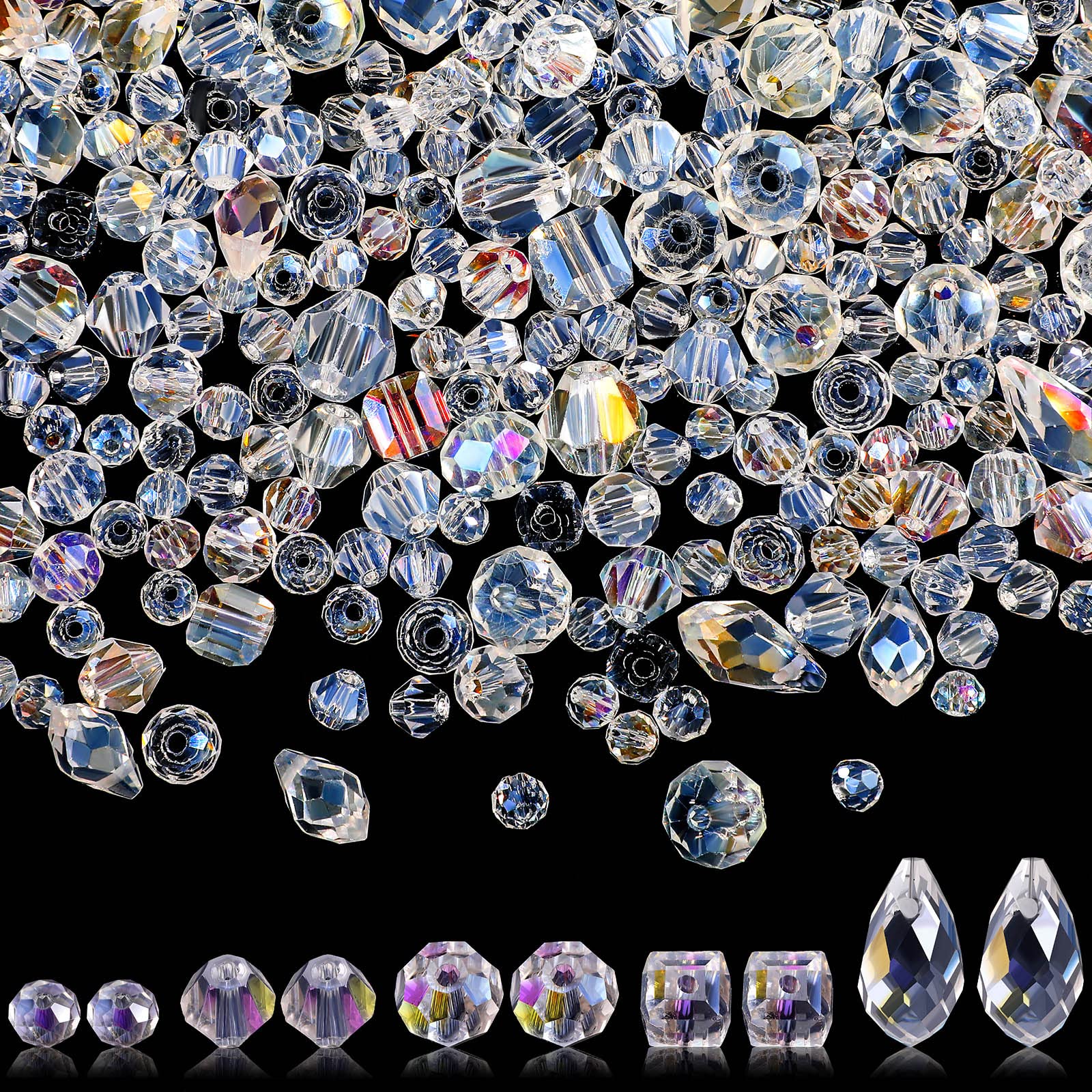 Photo 1 of Kigeli 1280 Pcs Glass Beads Bulk Assorted Crystal Beads for Jewelry Making Faceted Teardrop Rondelle Briolette for DIY Crafts Necklace Wristband Earring Kit(AB Color)