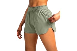 YYV Women's Running Shorts with Zipper Pockets Quick-Dry Elastic Waist Band Athletic Gym Shorts for Women with Liner