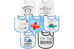 2ooya 7Pcs Cotton Waterproof Baby Bibs Hook Loop Closure Newborn Bib Keepsake Baby Gift for Drooling Feeding Eating