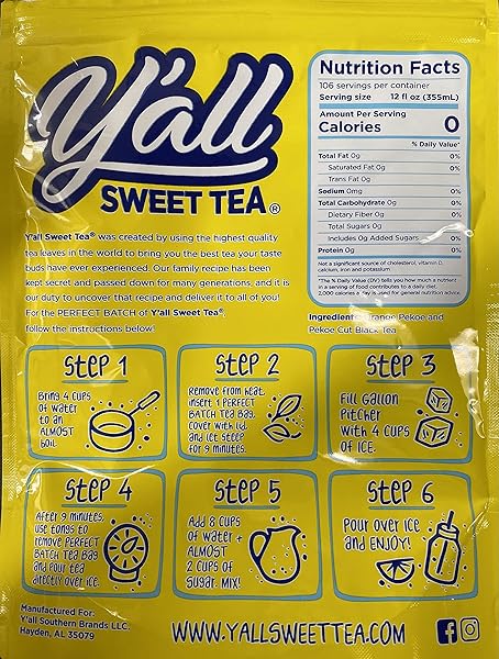 Y’ALL SWEET TEA – ICED TEA BAGS ONE GALLON SIZE IN 10 GALLONS PER PACK QUICK BREW AUTHENTIC SOUTHERN ICE TEA | AS SEEN ON SHARK TANK (CAFFEINATED)