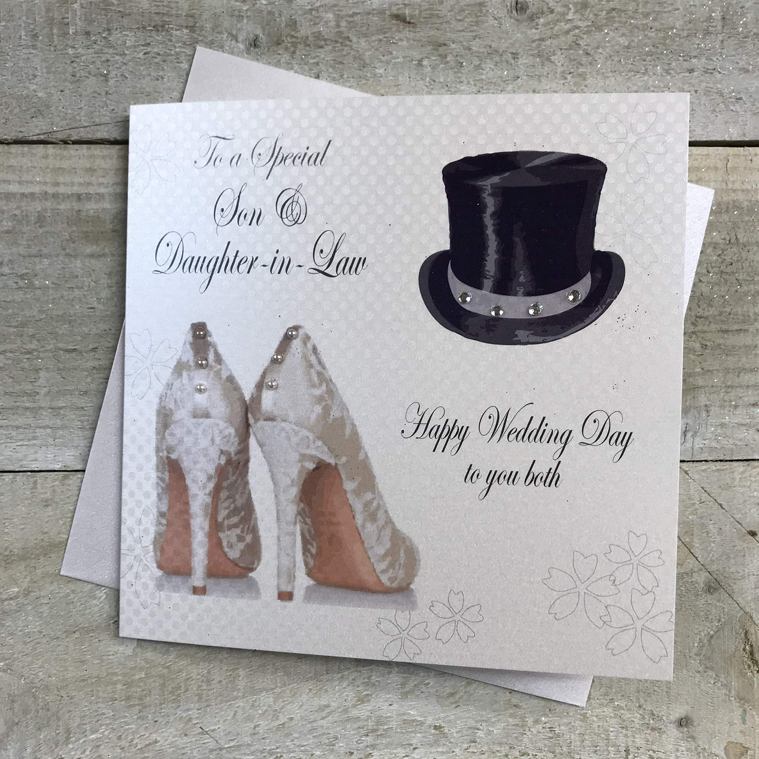 WHITE COTTON CARDS Code to A Special Son & Daughter-in-Law Day Handmade Wedding Card, PD45,16cm x 16cm
