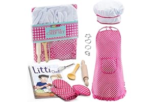 JaxoJoy Kids Cooking and Baking Chef Set for Little Girls, Complete Cooking Sets, Toddler Dress Up and Pretend Play Dress Up Clothes for Girls, Kitchen Toys 3-5 Years Old with Kids Aprons