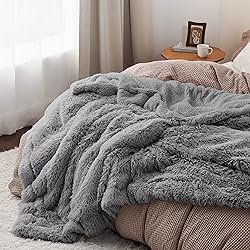 Bedsure Light Grey Fuzzy Faux Fur Blanket