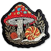 Mushroom and Snail Patch 3" Forest Aesthetic Mushrooms Hippie Sew-On/Iron-On Embroidered Patches DIY Applique Accessories for Backpacks, Dog Harnesses, Army Vests, Gym Bags, Hats, Helmets 3 Inches