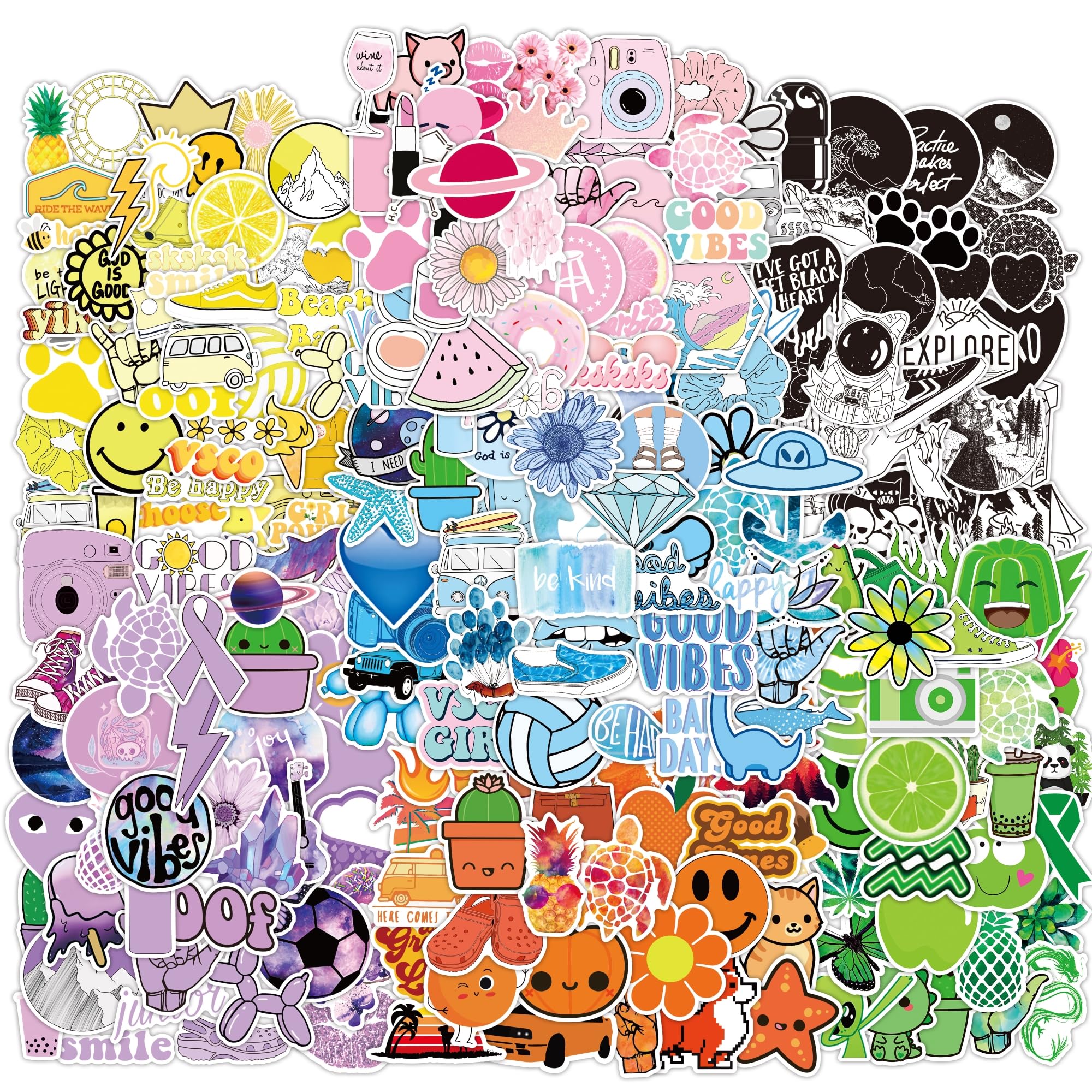 350 Pcs Cute Aesthetic Stickers for Adults Children Teens, Preppy Waterproof Vinyl Stickers for Laptop Luggage Suitcase Journal Skateboard Bike Skate Book Guitar Scrapbook Phone Cool for Girls Boys