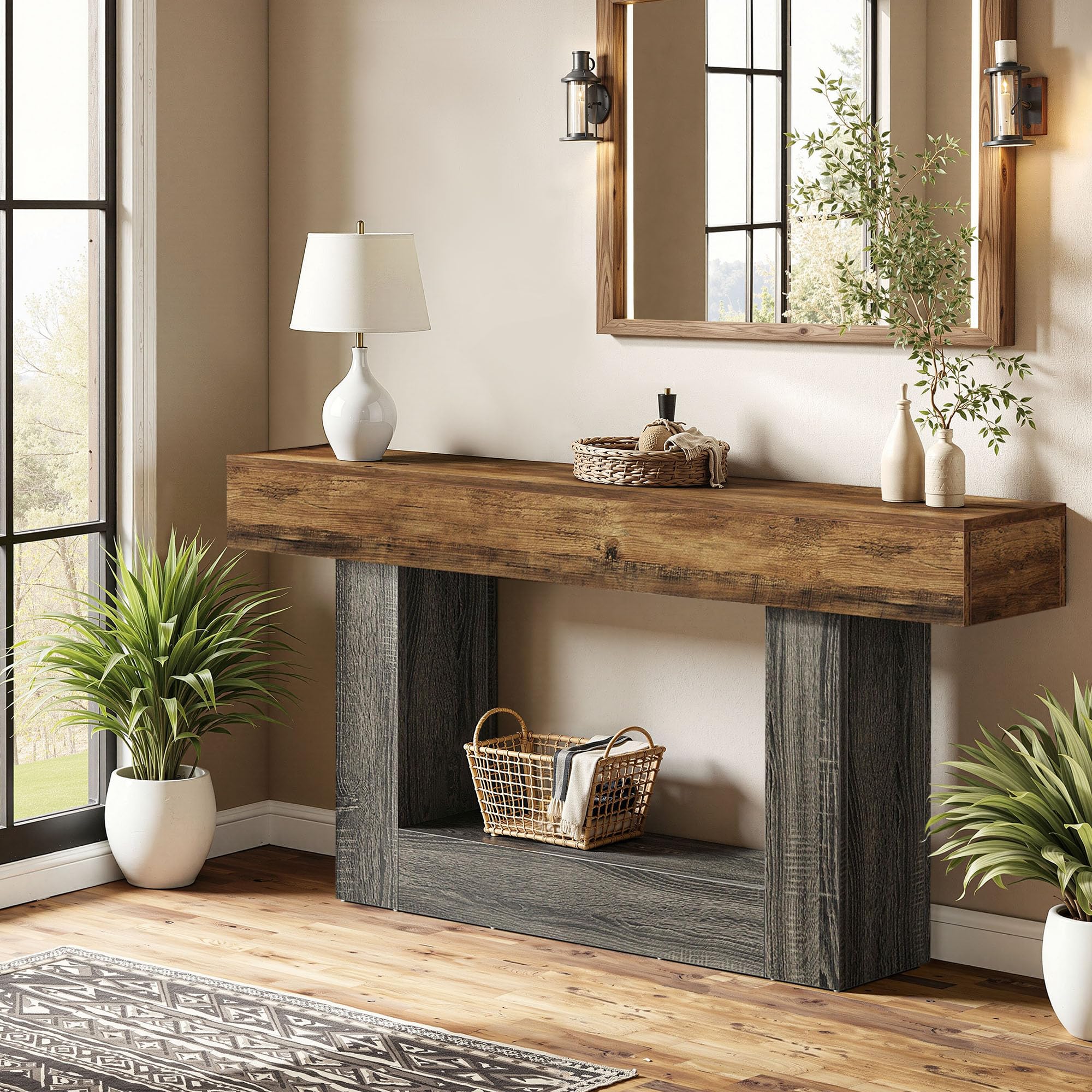 Photo 1 of (damage)(sold for parts)HIGREENA 63 Inch Entryway Table, 2-Tier Farmhouse Wooden Rectangular Console Sofa Table 