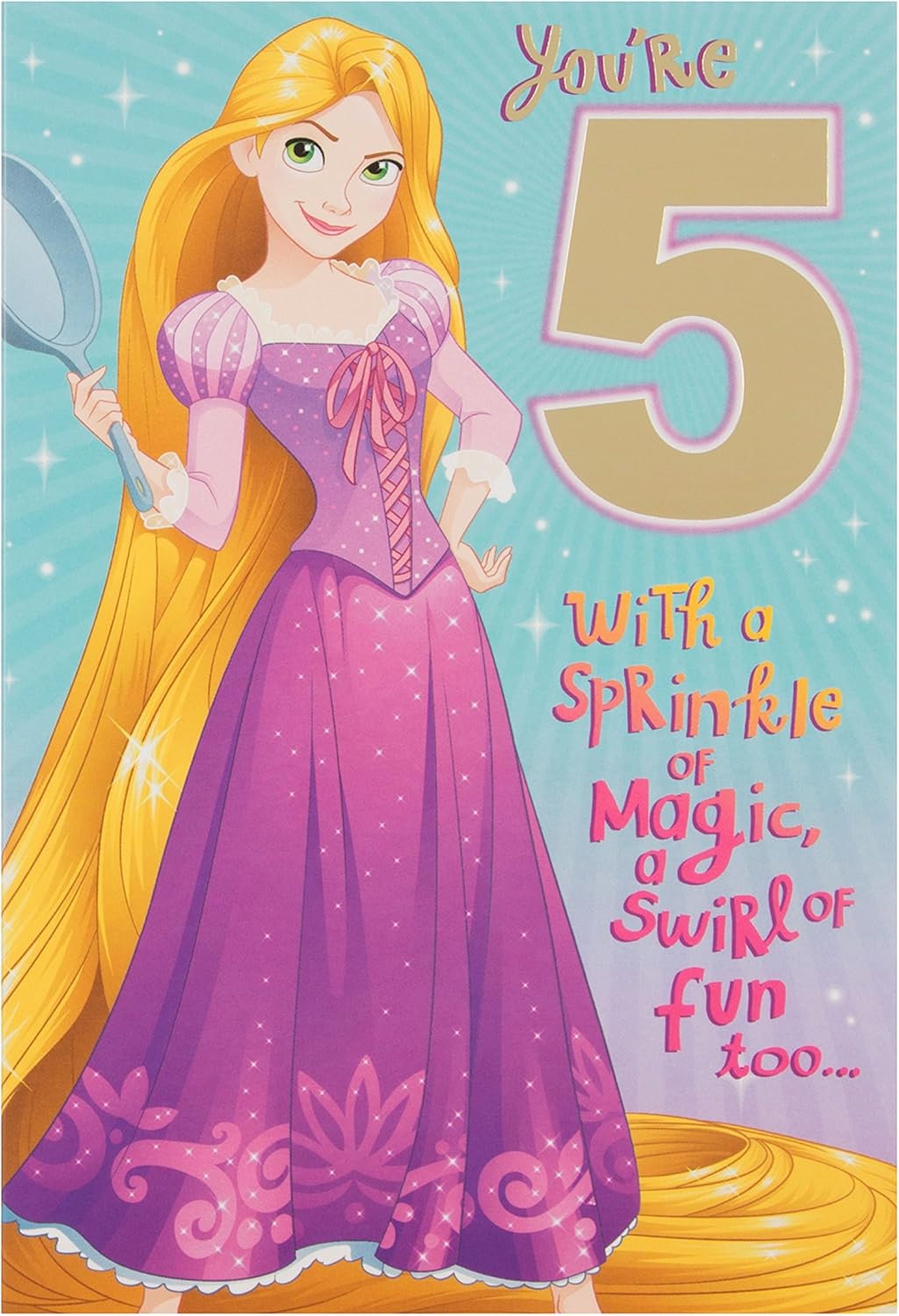 Hallmark 5th Birthday Card, Disney Tangled, Rapunzel, Blue, Purple, Pastel Or Metallic, Pack of 1