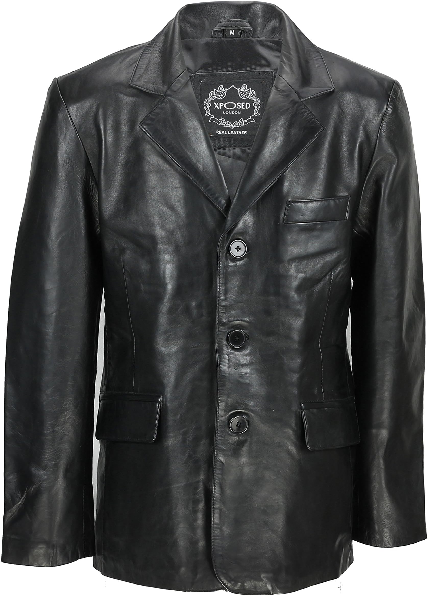 LLD Original Mens Black & Tan Real Soft Sheep Leather Blazer Mid Length Vintage Jacket Coat