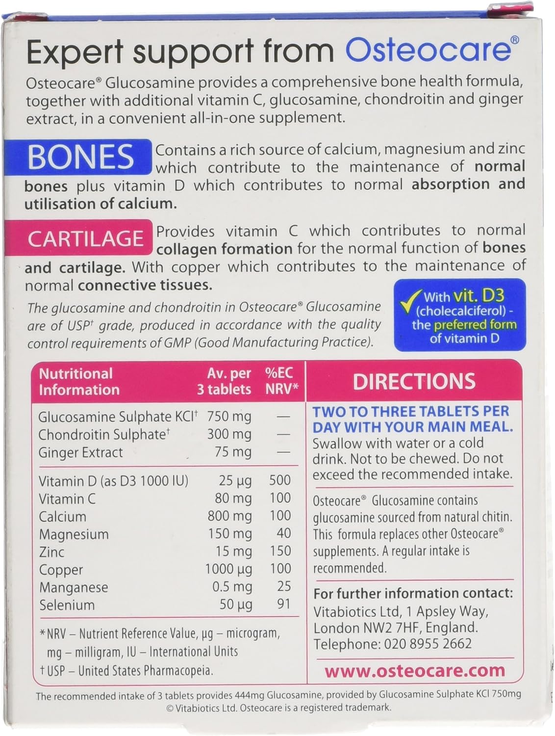Vitabiotics Osteocare Tablets Plus Glucosamine and Chondroitin, Red, 60 count (Pack of 1) - Image 3