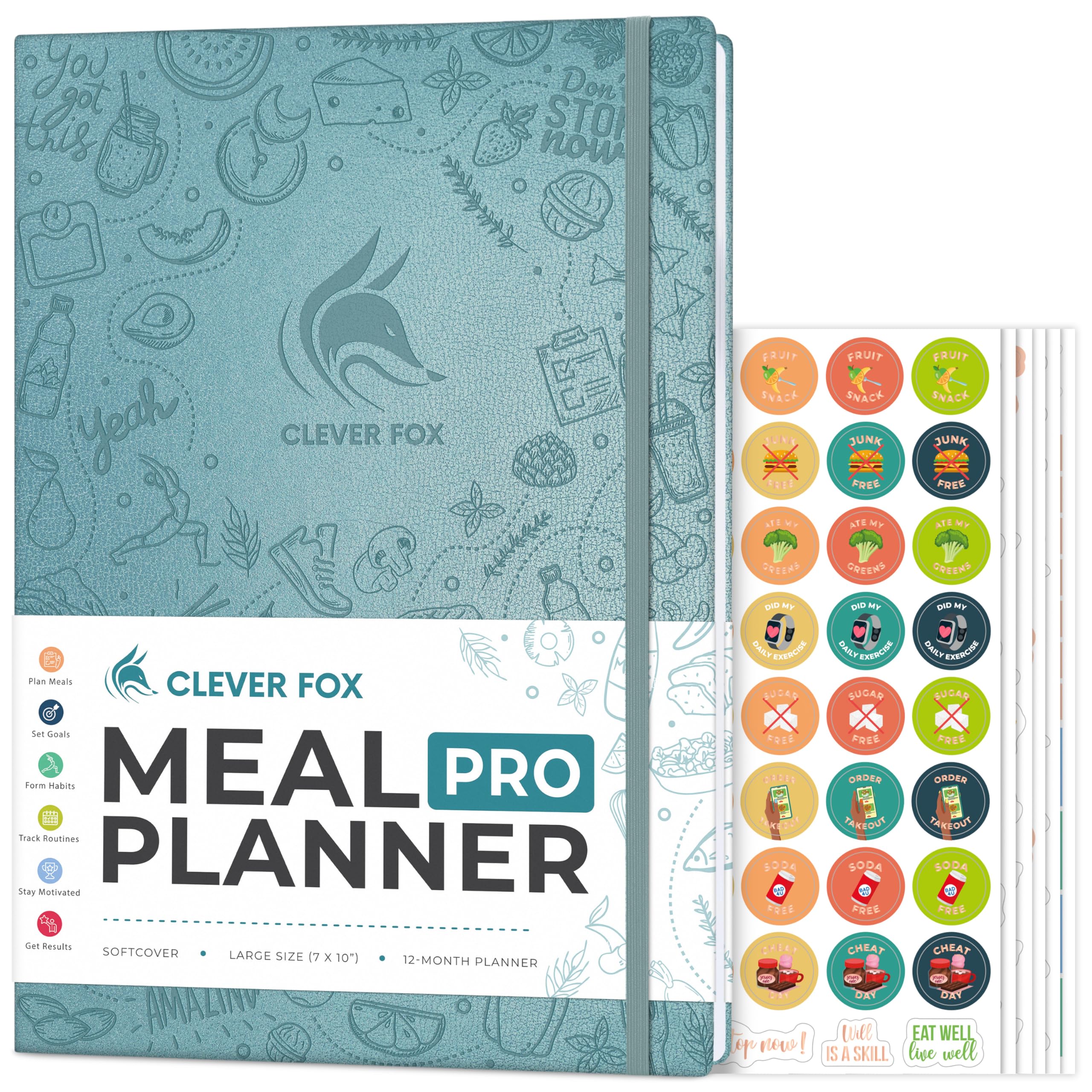 Clever Fox Meal Planner PRO – Weekly Meal Prep & Nutrition Journal with Grocery List & Weigh Loss Tracker – Diet & Fitness Log Book (Aquamarine)