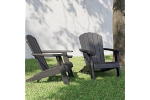 NBYSGO Adirondack Chairs Set of 2, Black All-Weather HDPE Outdoor Chairs with Cup Holders, Patio Adirondack Chair for Porch, Deck, Lawn, Garden