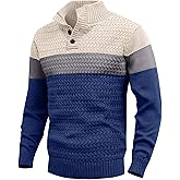 HYPESTFIT Men's Tri-Button Pullover Sweater Mock Neck Lightweight Casual Fashion Knitted Henley Sweater