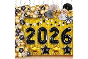 Katchon, New Years Eve Party Supplies 2026 - Huge, Pack of 115 | Happy New Year 2026 Balloons Arch Kit | Gold Fringe Backdrop Curtain, New Year Balloons | New Years Decorations 2026, Nye Decorations