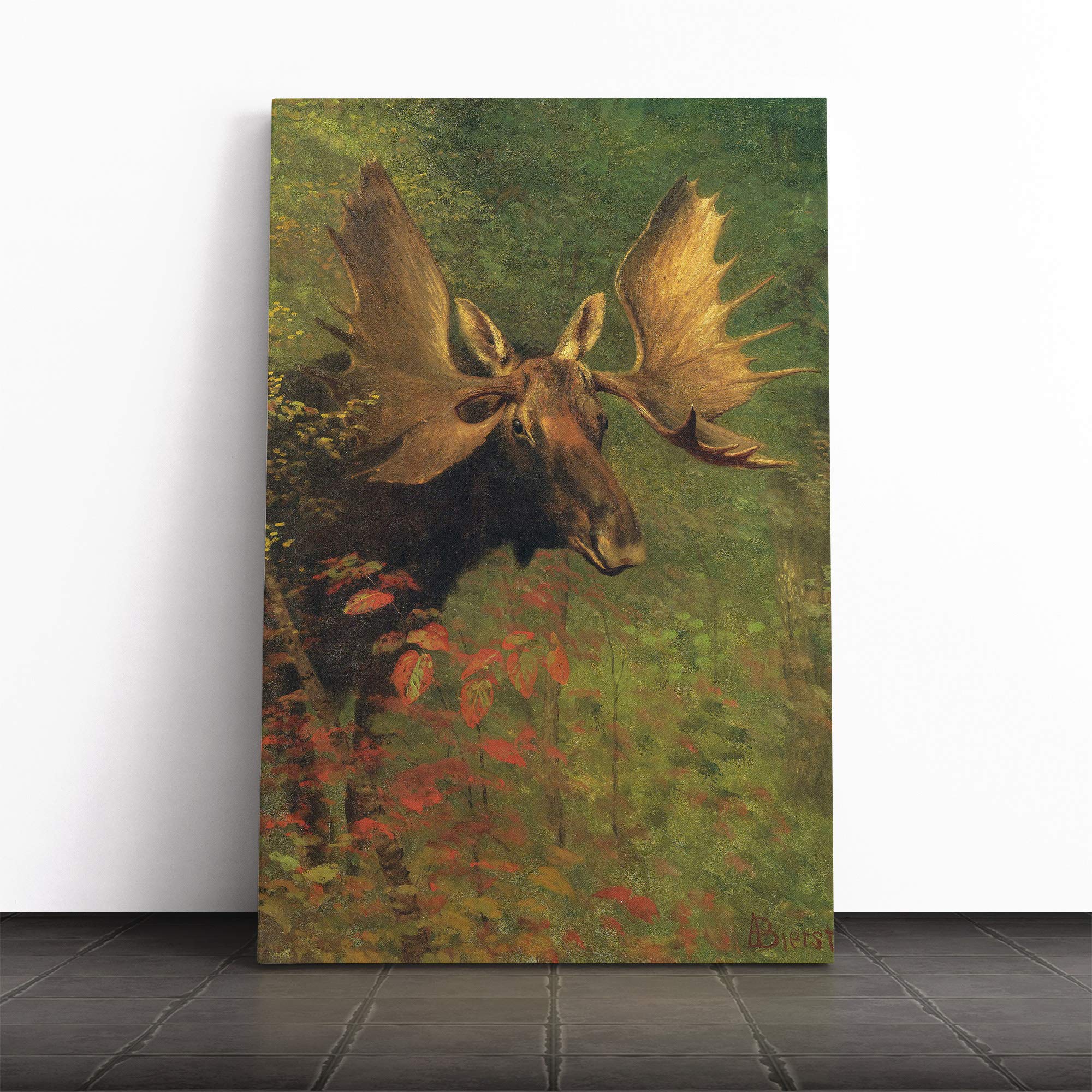 Albert Bierstadt Study of a Moose Canvas Print | Gallery Wrapped 30mm Frame Wall Art | 20x14 inches | Ready to Hang | Modern Picture | Living Room Bedroom Lounge Office