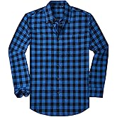Alimens & Gentle Men's Flannel Shirt Long Sleeve Plaid Button Down Shirts Casual Work Soft Tops Family Gathering with Pocket