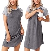 AGKRUNN Women's Nursing/Maternity/Labor Nightgown Short Sleeve Hospital Delivery Gown Zip Breastfeeding Sleepwear Grey-Light Grey S