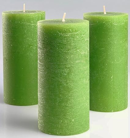 Set Of 3 Green Pillar Candles 3 X 6 Unscented Fragrance Free