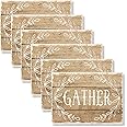 Blissful Living Set of 6 Placemats, Stain Resistant - Decorate Your Kitchen Table with Our Beautiful Rectangle pad placemat (Gather Wood Taupe/White)
