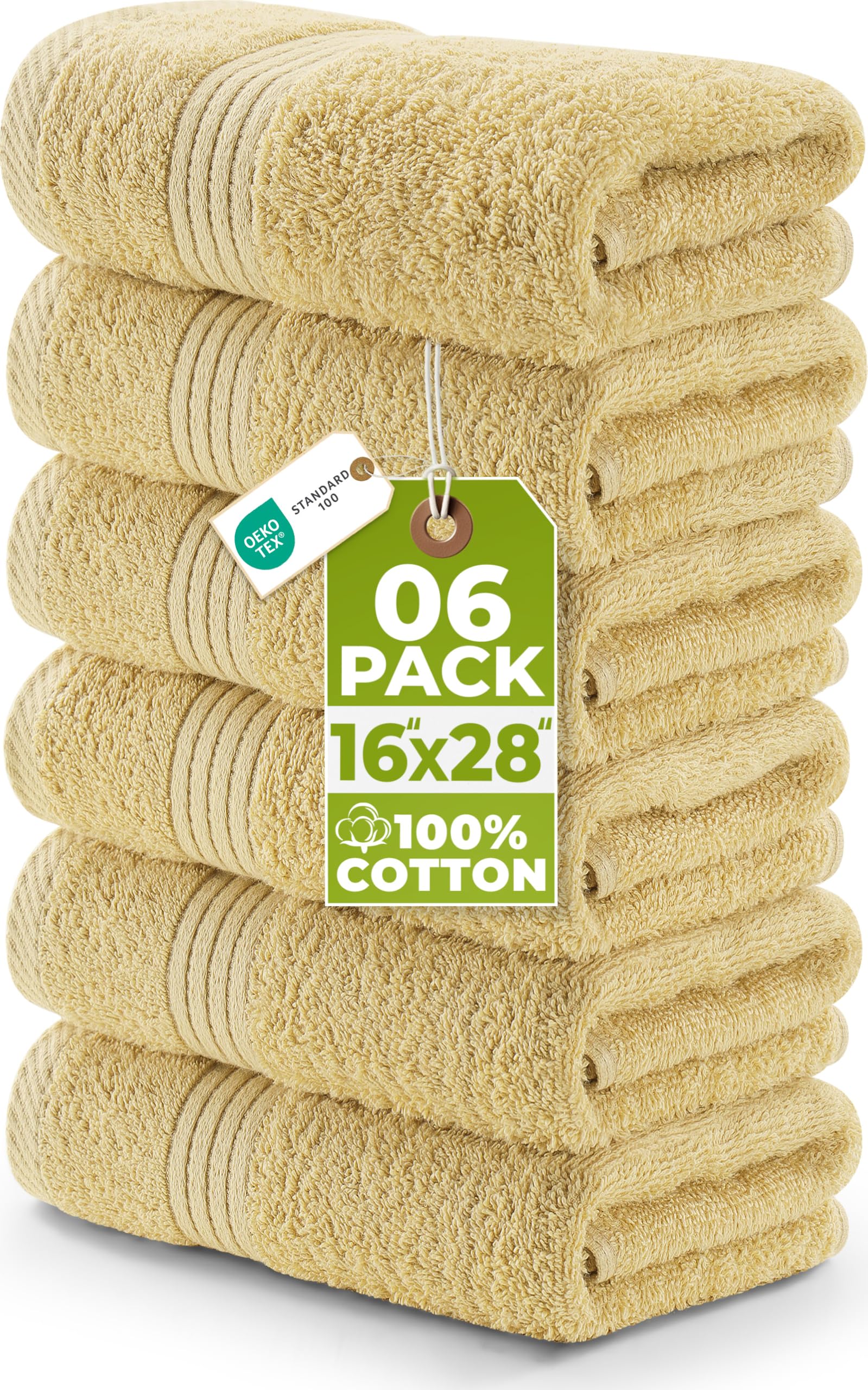 Utopia Towels Beige Thick Hand Towels - 100% Combed Ring Spun Cotton, Extra Large, 600 GSM, Ultra Soft & Highly Absorbent, Hotel & Spa Quality (6-Pack, 16 x 28 inches)