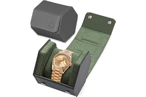 QWATCHBANDS Leather Watch Cases for Men - Hexagon Single & Double Watch Roll Travel Case - Genuine Napa Leather with Velvet Interior - Storage & Display Holder 1 or 2 Watches