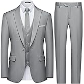 WULFUL Men's Slim Fit 3 Piece Suit, One Button Solid Blazer Business Party Jacket Vest Pants Set
