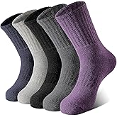 Pleneal Merino Wool Hiking Socks for Men, Thick Thermal Warm Winter Crew Boot Cushion Wicking Socks 5 Pairs for Cold Weather