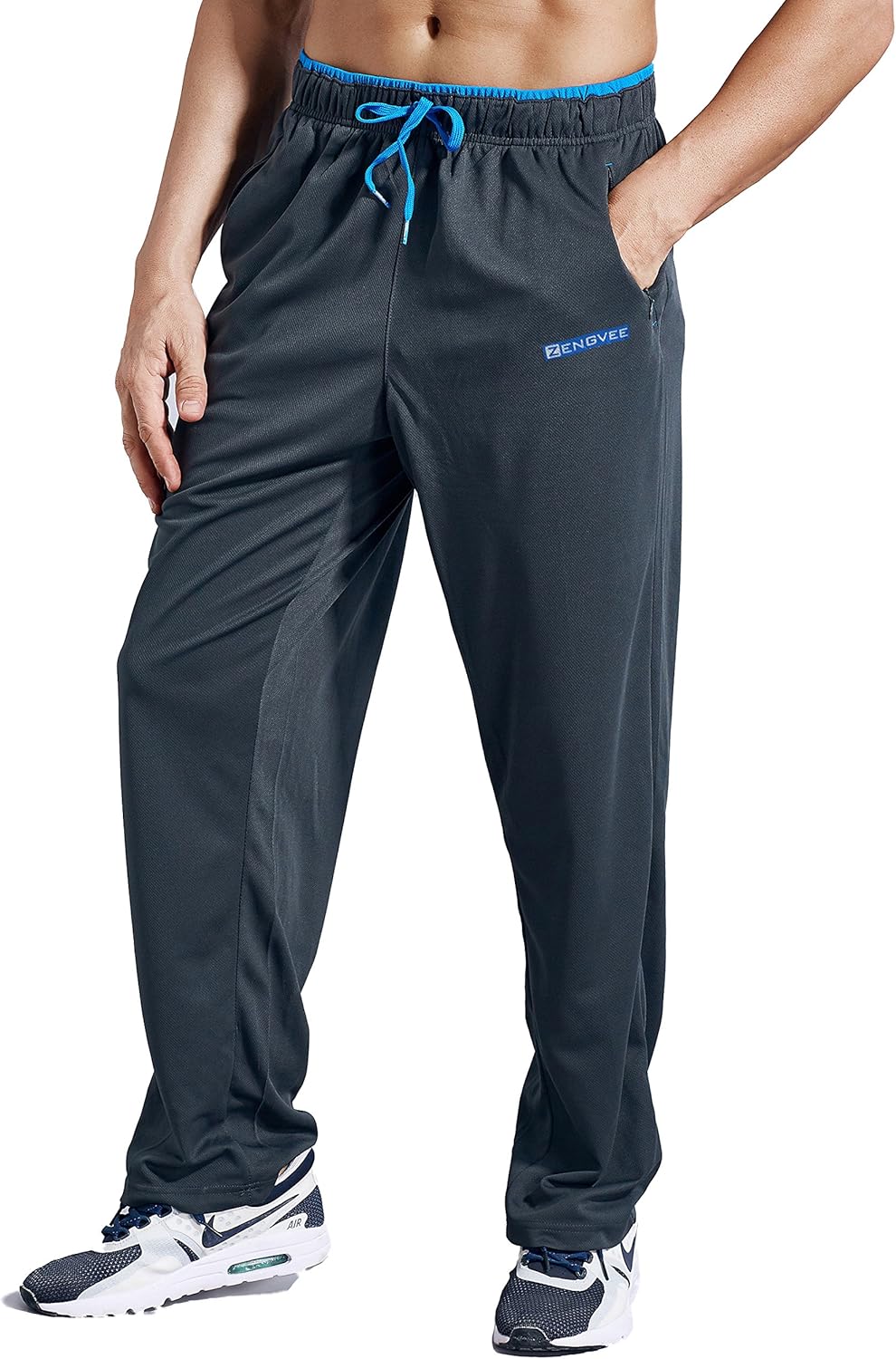 ZENGVEE Men's Sweatpants with Zipper Pockets Open Bottom Athletic Pants for Jogging, Workout, Gym, Running, Training at  Men’s Clothing store