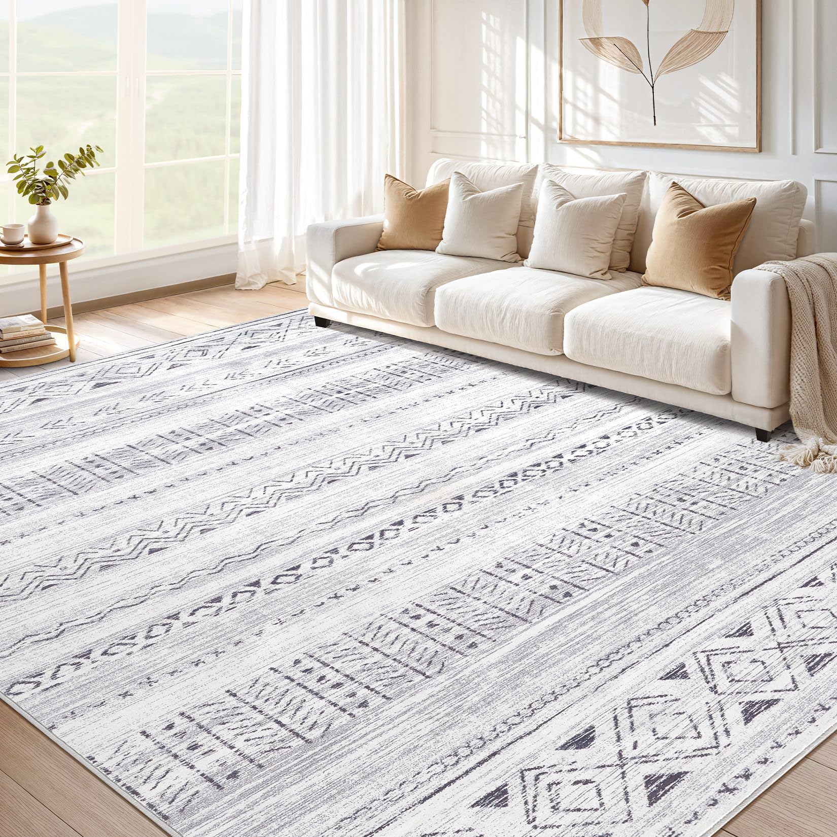 cotiled 5x8 Area Rug for Living Room, Washable Non-Slip Large Area Rug, Indoor Floor Carpet Low Pile Soft Boho Farmhouse Rug for Bedroom Dining Room (Dark Grey,5'x8') Image