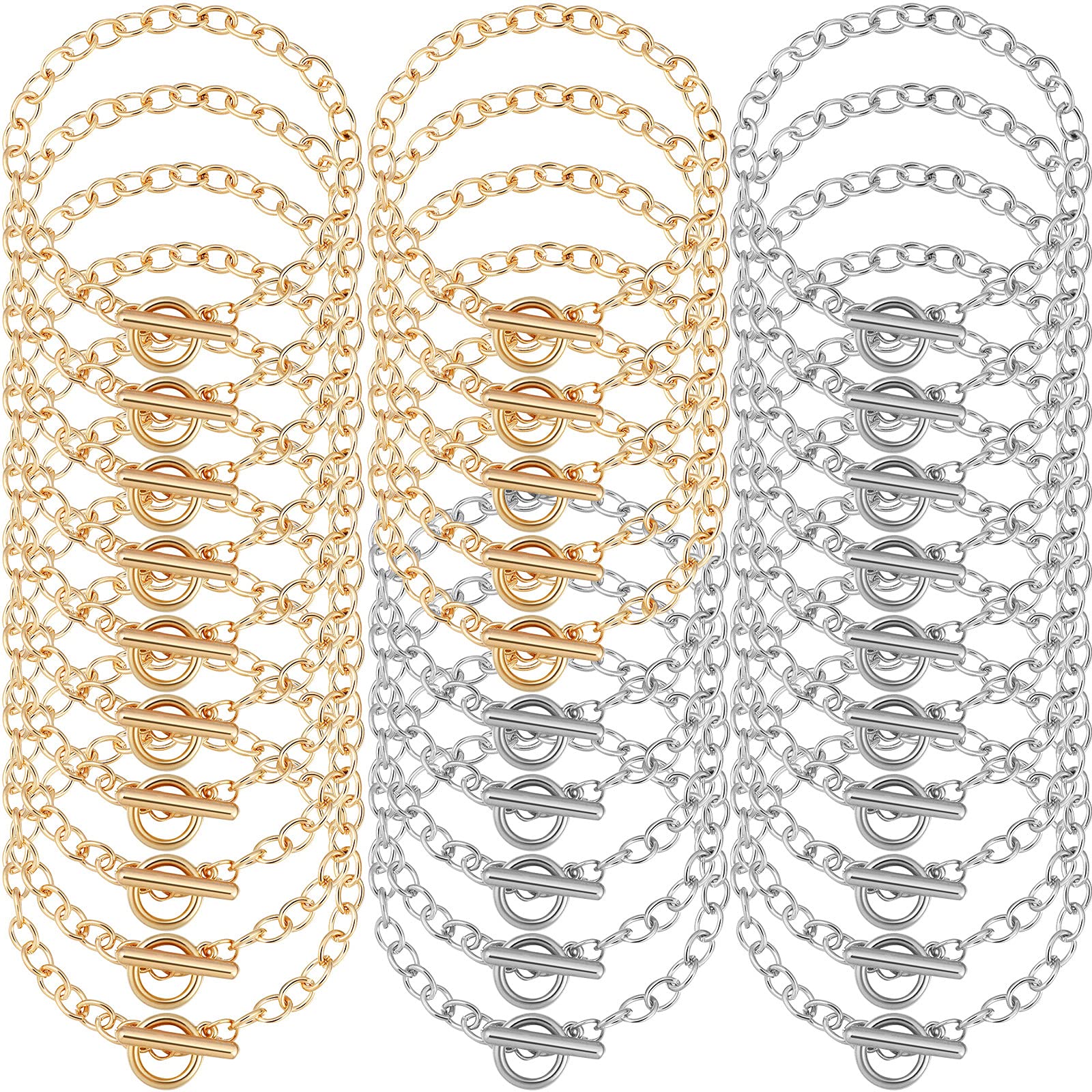 Photo 1 of 30 Pieces Bracelet Chains with OT Toggle Clasp Link Chains DIY Jewelry Making Round Link Bracelets for Girlfriend Wife Lover Mother(Gold, Silver)