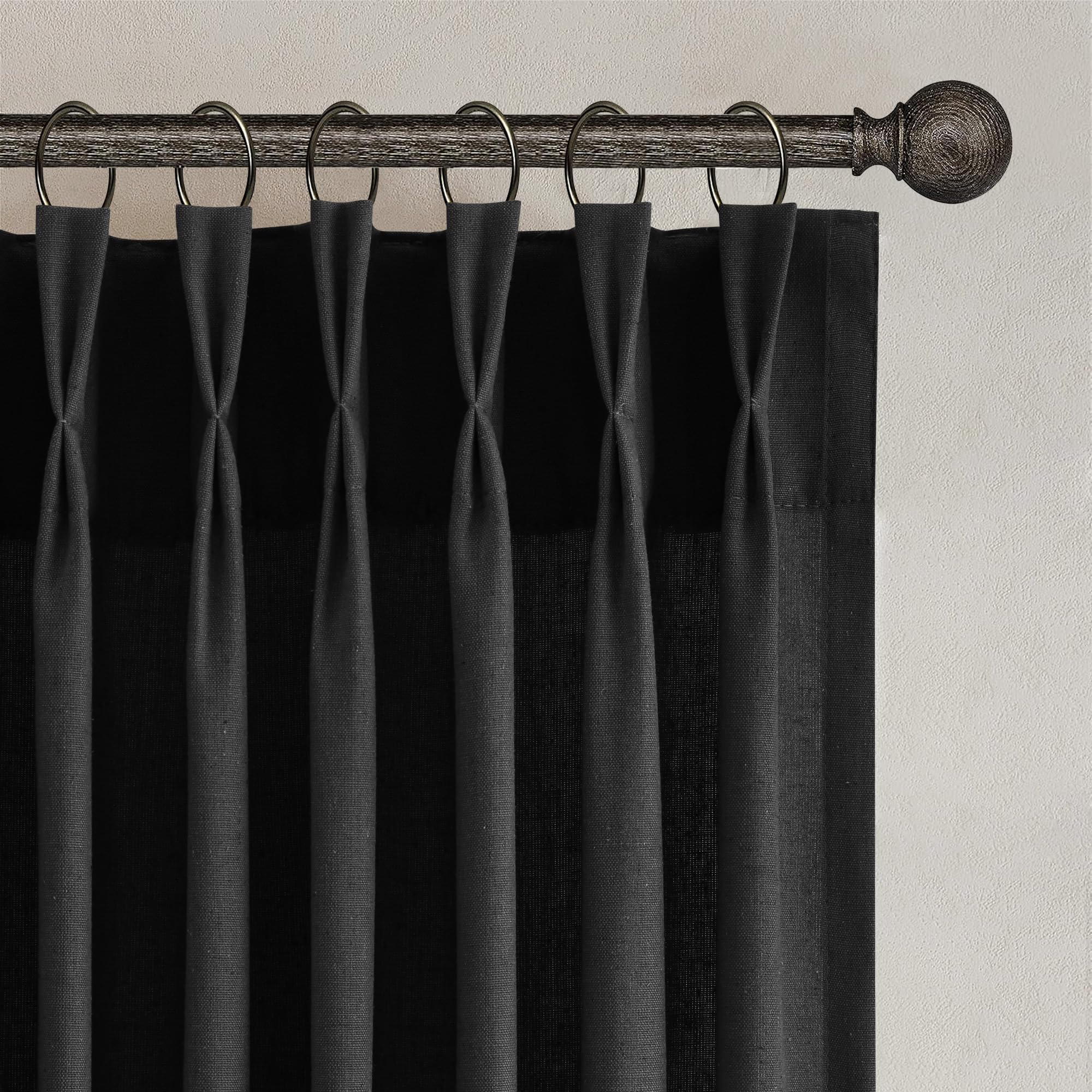 Photo 1 of Black Linen Curtains 84 Inches Long 2 Panel Set Pinch Pleated Light Filtering Privacy Aesthetic Modern Elegant Muslin Halloween Window Decor Pleat Semi Sheer Black Curtains for Living Room Drapes
