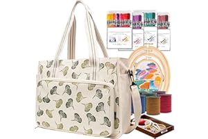 Lavievert Embroidery Project Bag, Embroidery Kits Storage Bag with Multiple Pockets for Crochet Hooks Embroidery Floss and Other Sewing Accessories