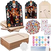 Fovths 12 Packs Dia De Los Muertos Picture Frame Painting Craft Kit Day of the Dead Altar Decorations Memorial Remembrance Supplies Sugar Skull Marigold Ofrenda Decorations, for 4 x 6 inch Photo