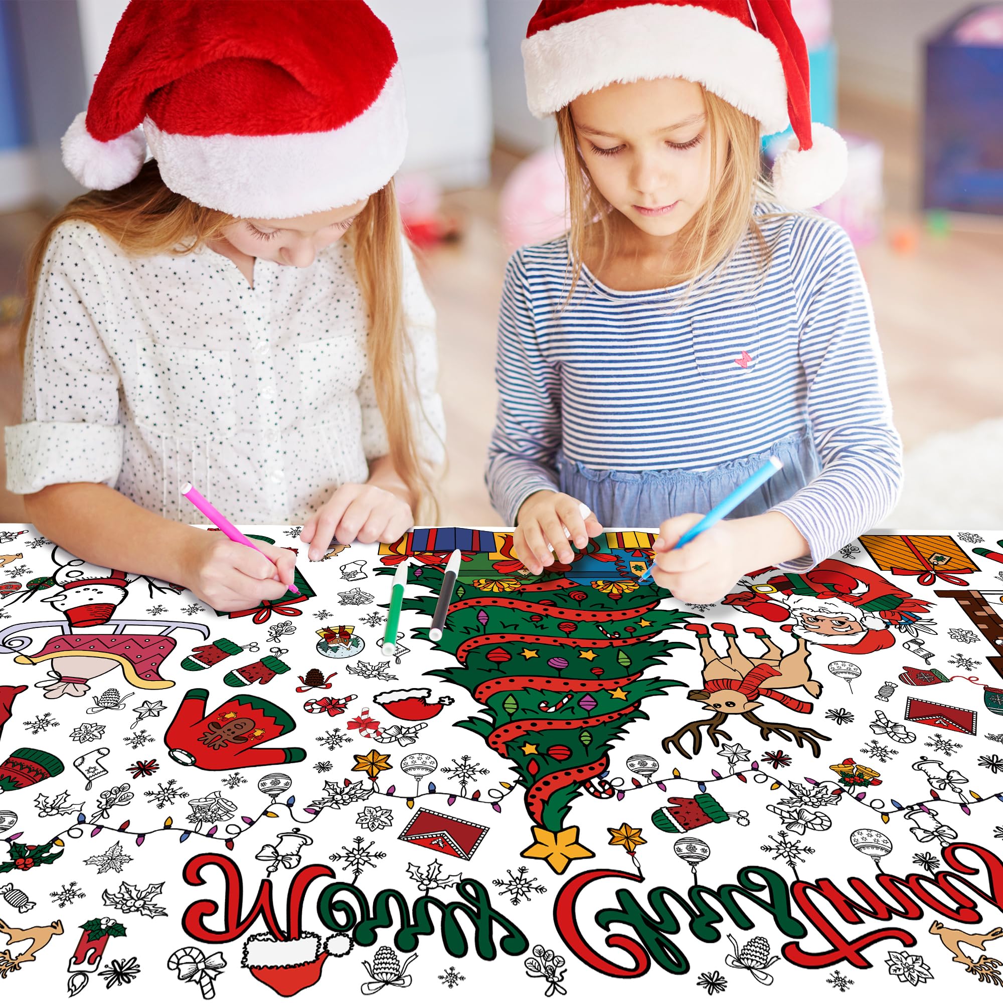 OHOME Xmas Giant Coloring Poster/Tablecloth-Christmas Crafts for Kids-30 x 72 Inches Jumbo Paper Coloring Banner Kids Gifts Activities Toys Party Classroom Christmas Decorations[Kids Games]