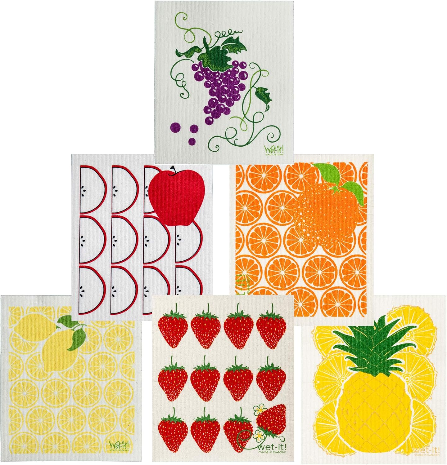 Wet-It! Swedish Dishcloth Set (Apple, Orange, Lemon, Pineapple, Grape and Strawberry)