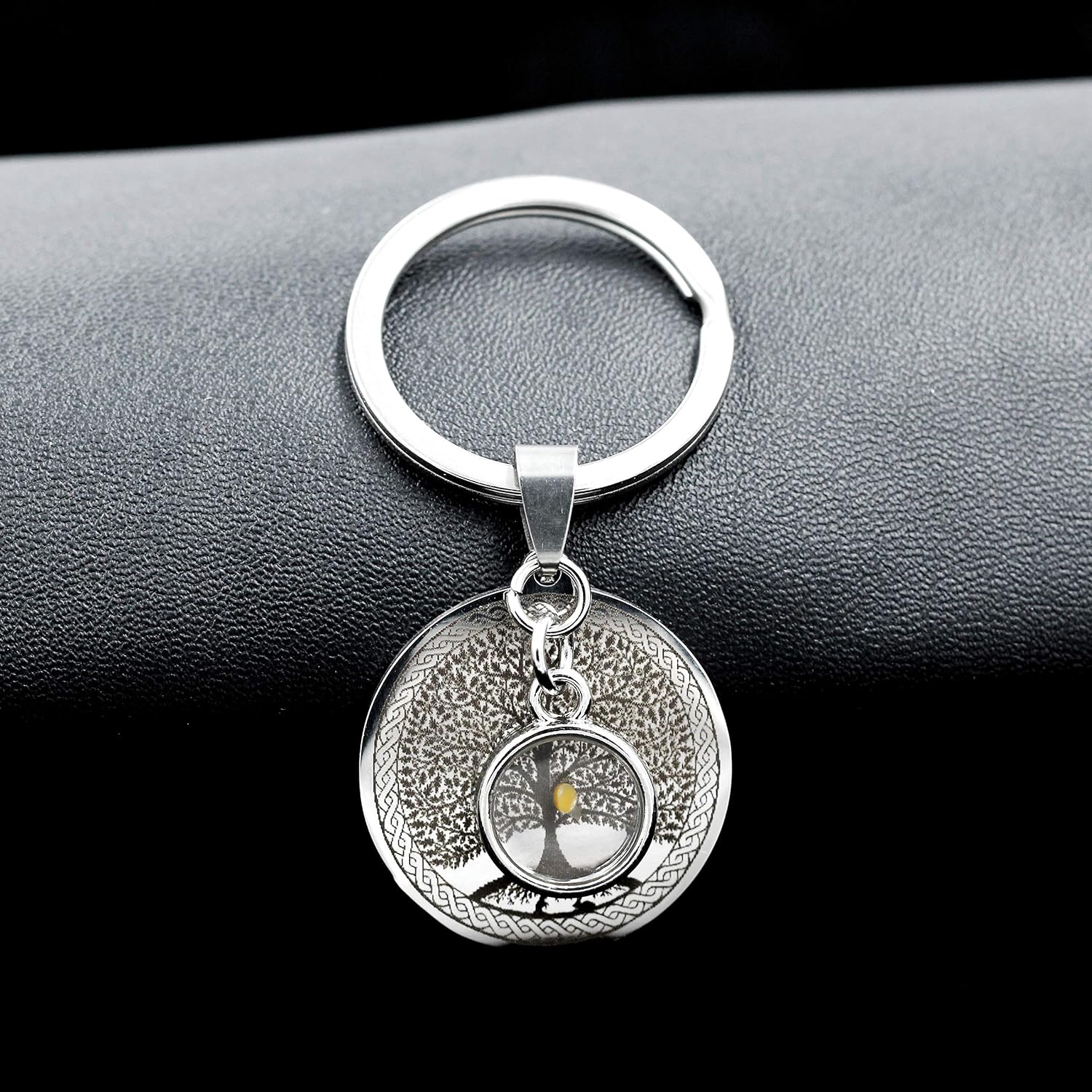 Family Reunion Gifts - Stainless Steel Vintage Black Tree of Life Keychain, Mustard Seed Round Pendant Christian Keyring ZY018 - Image 4