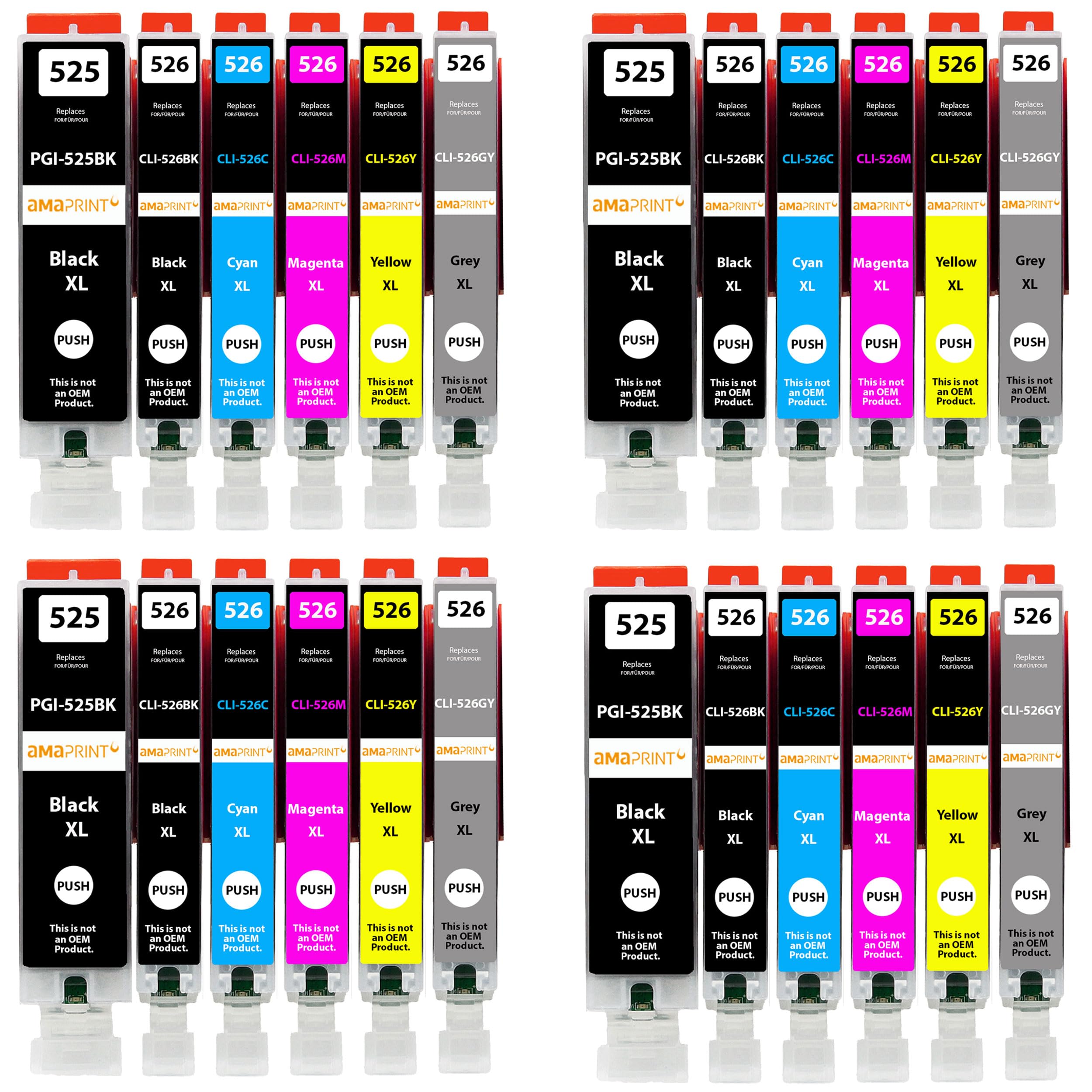 Amaprint 24 XL cartridges compatible with Canon PGI 525 CLI 526 for Pixma MG6150 MG6250 MG8150 MG8240 MG8250
