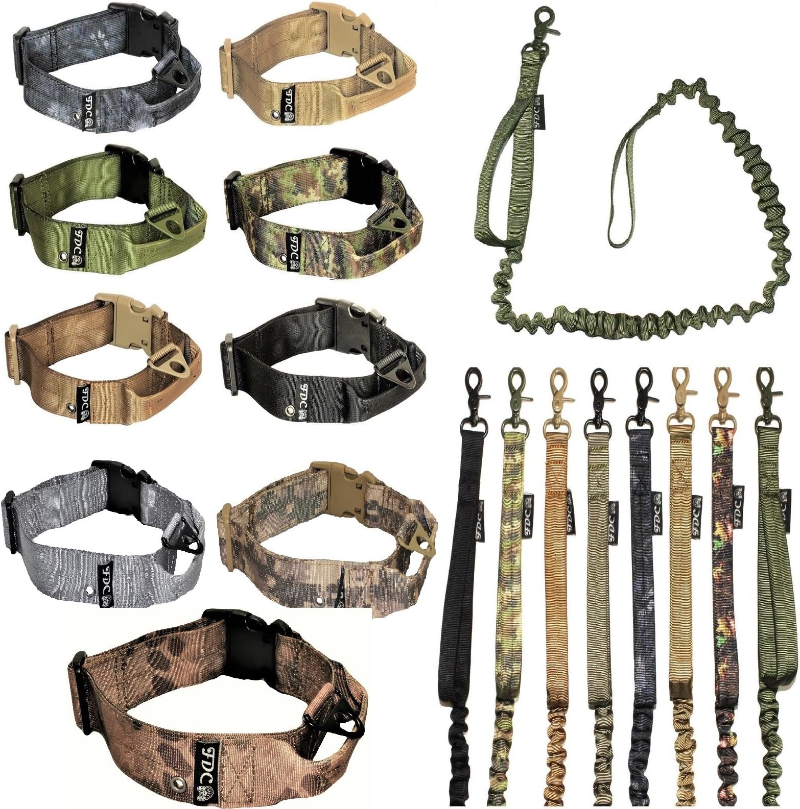 Dog Tactical COLLAR with LEASH Bungee Handle HEAVY DUTY Training Military Army Molle WIDTH 1.5in Plastic Buckle TAG HOLE Medium Large M, L, XL, XXL (XXL: Neck 20" - 24", Coyote Desert Tan)