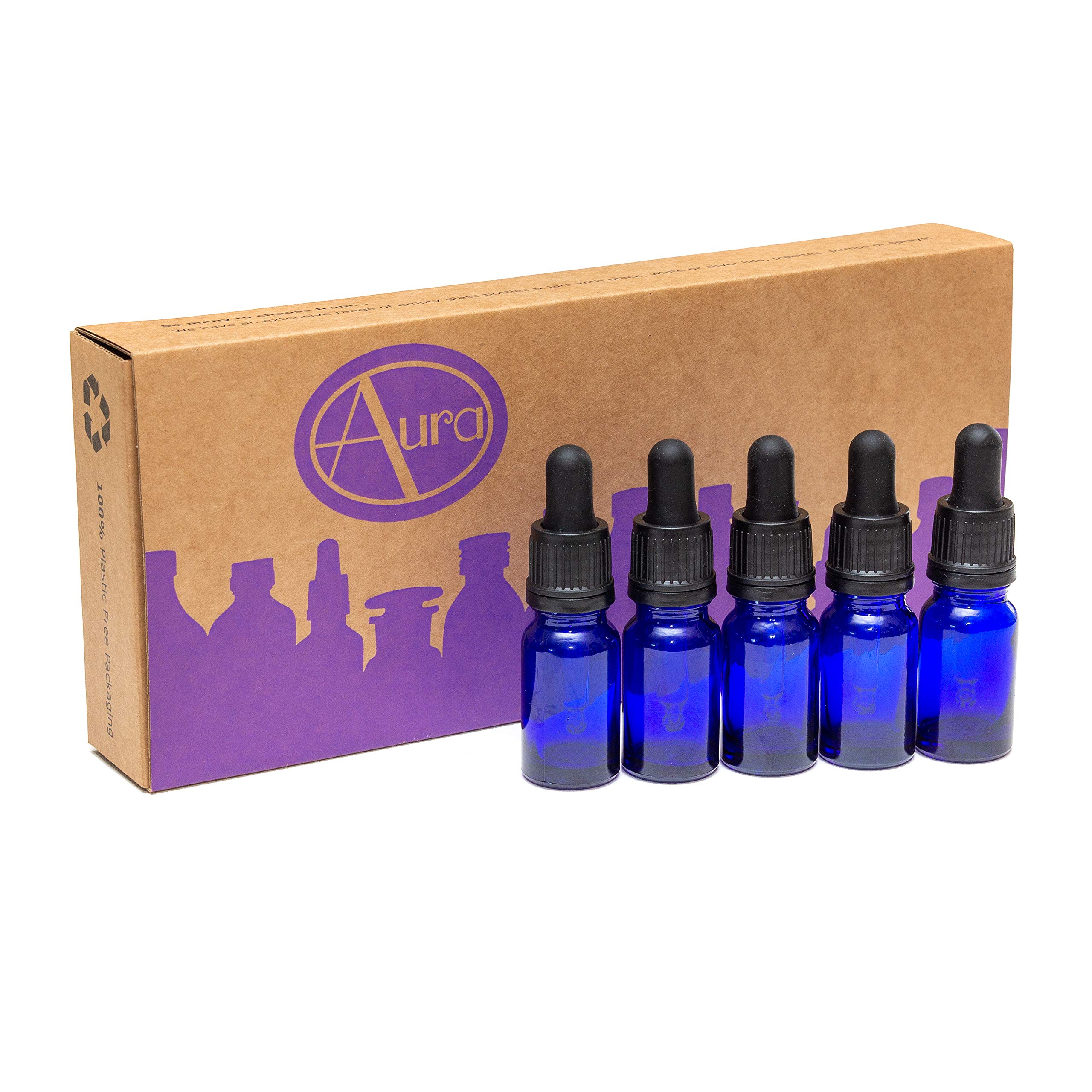 Aura 10ml Blue Glass Bottles with Glass Pipettes - Pack of 5