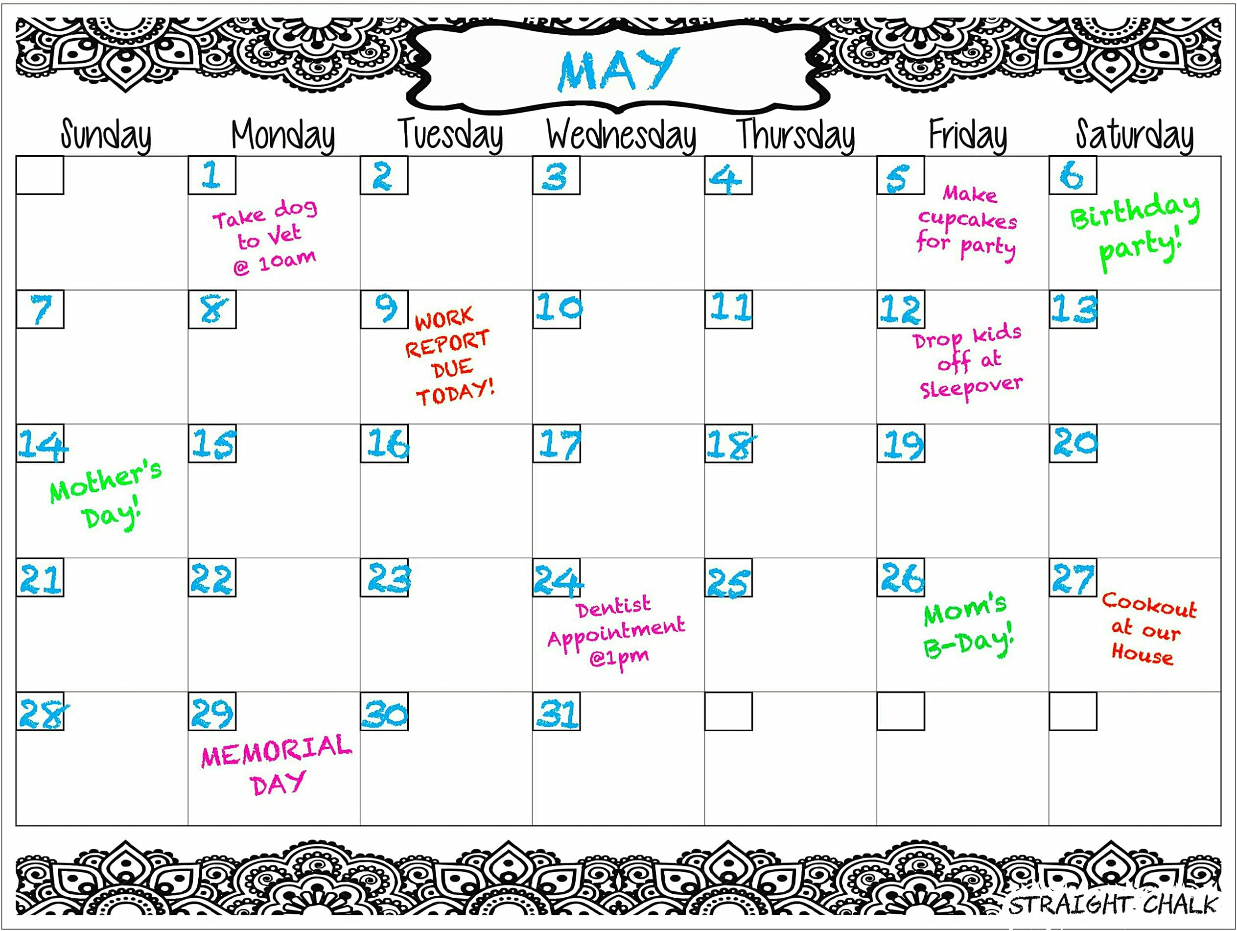 Mandala Calendar 2018 Large Magnetic Calendar 16" x 12" Monthly Refrigerator Dry Erase Board Monthly Planner Calendar for Kitchen Fridge Whiteboard Calendar by Straight Chalk(White)