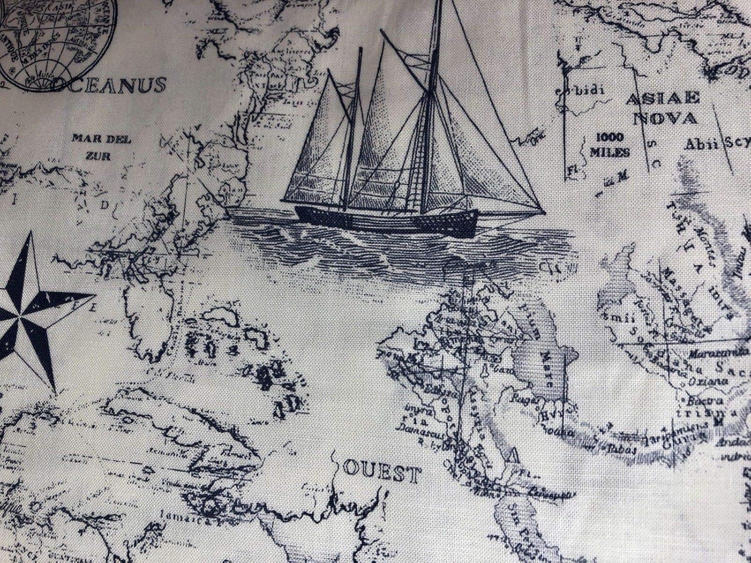 Nautical, Map, Window, Curtain, Valance, Sale 43 Wide x 15